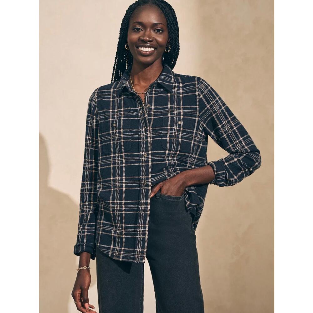 Faherty Legend Sweater Shirt Flannel Knit Soft Stretch Dakota Plaid - Medium